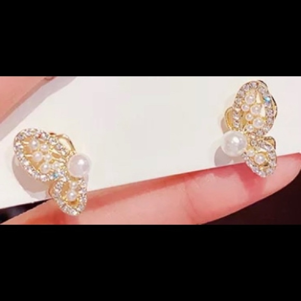 Elegant Butterfly Wings Faux Pearls Earrings Accessories Jewelry